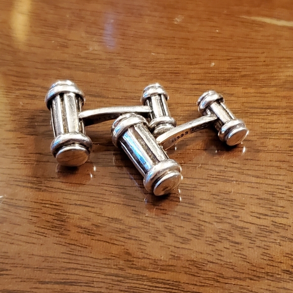 VINTAGE Tiffany & Co. 1995 925 Sterling Silver Atlas Column Bar Groove Cufflinks - Picture 2 of 5